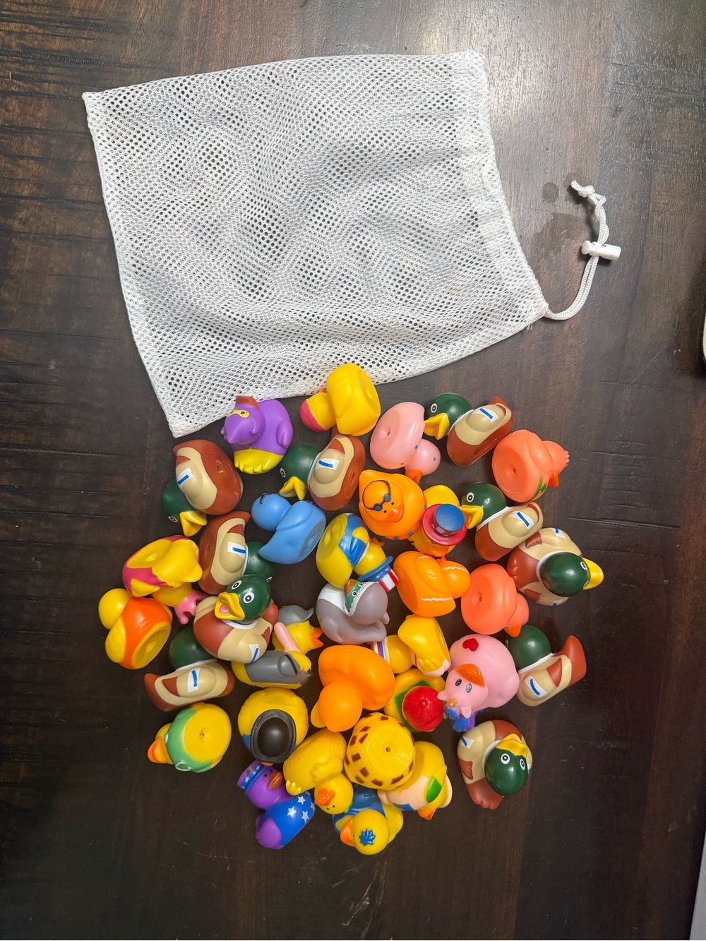Assorted Colorful Duck Toy Set with Mesh Storage Bag